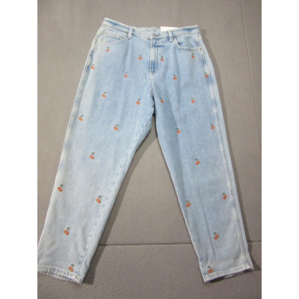 Arizona Jeans Womens 17 Blue Cherry Embroidery Denim Curvy Mom High Rise Tapered